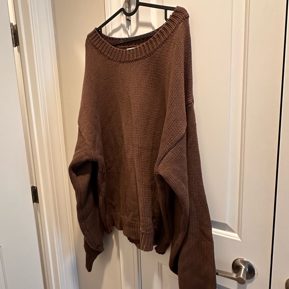 Princess Polly Curve Chocolate Brown Oversized Crew Neck Sweater